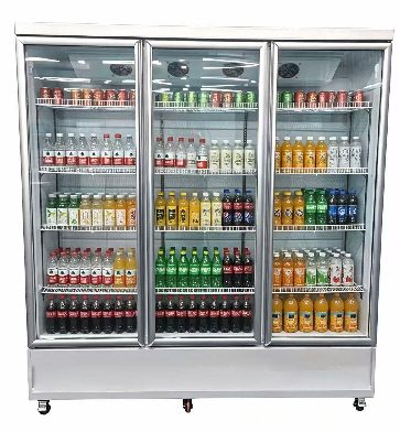 Classic aluminum frame glass door — three-door upright display cooler