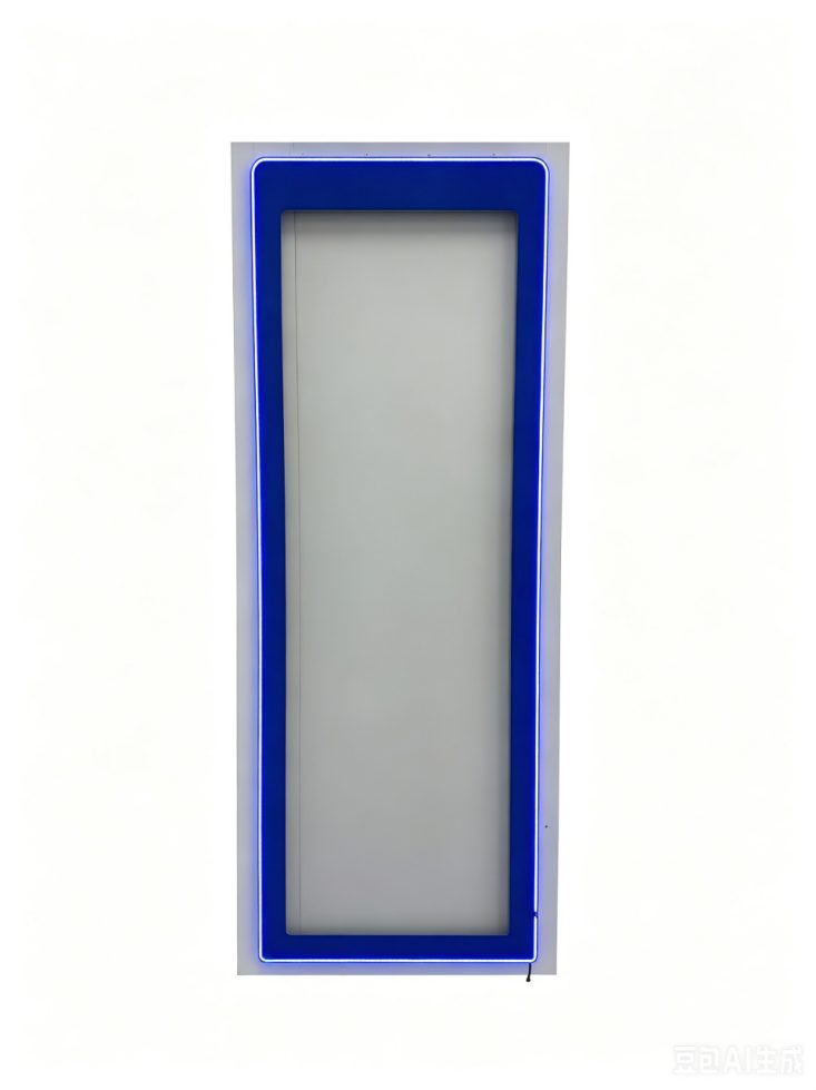 Round-corner glass door with external LED-lit frame