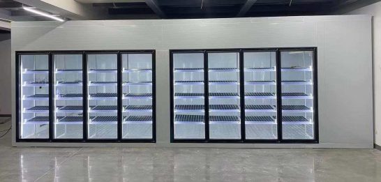 Row of bakery display cases in a store