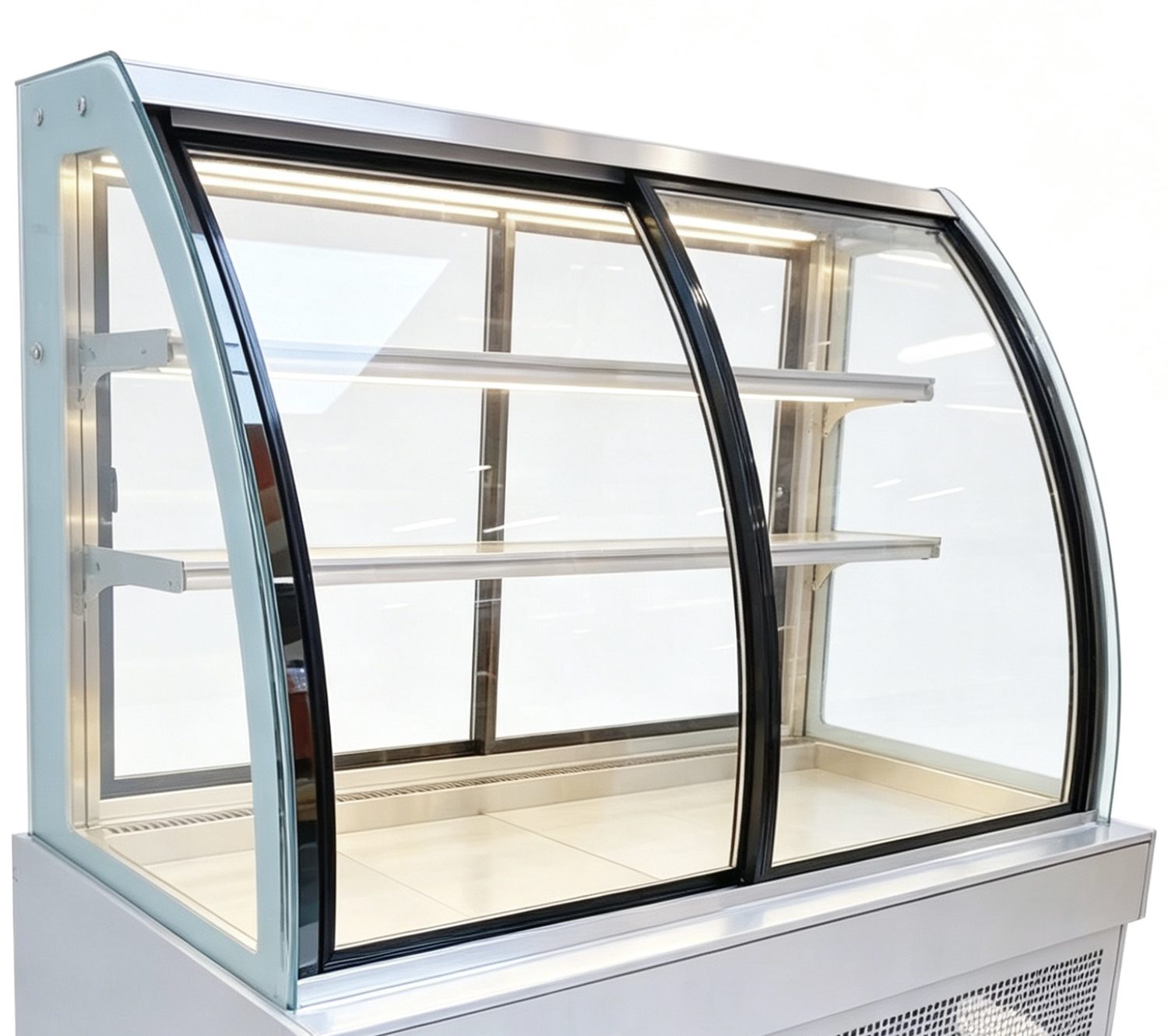 Curved glass bakery display case