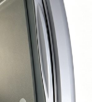 Curved glass display case edge detail
