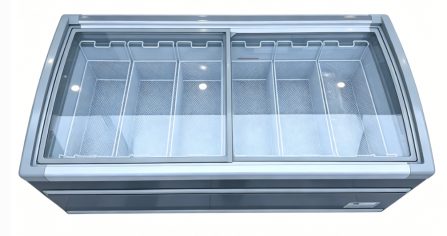 Sliding-lid chest display freezer with glass top