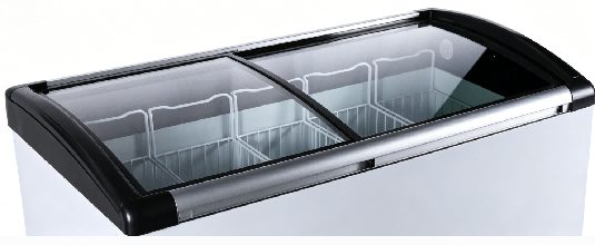 Sliding glass lid detail on a chest display freezer